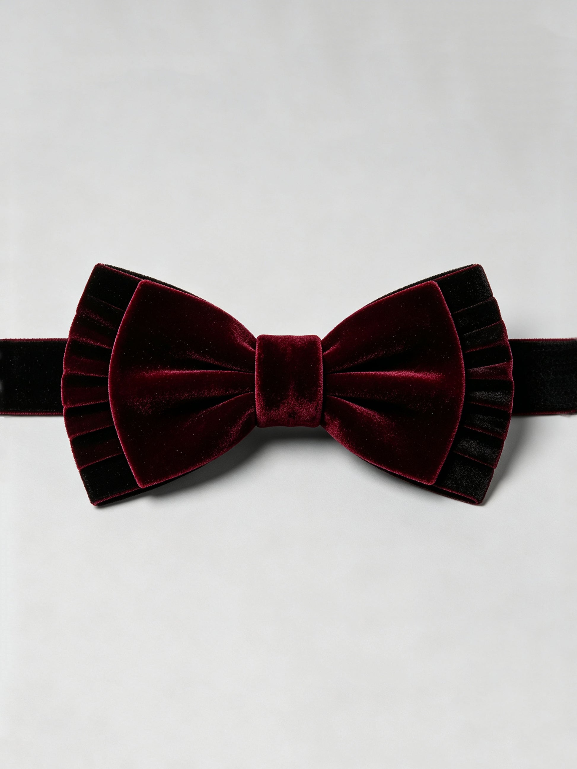 Savile Men's Burgundy Velvet Pleated Bow Tie – Luxury Black-Tie Formal Accessory