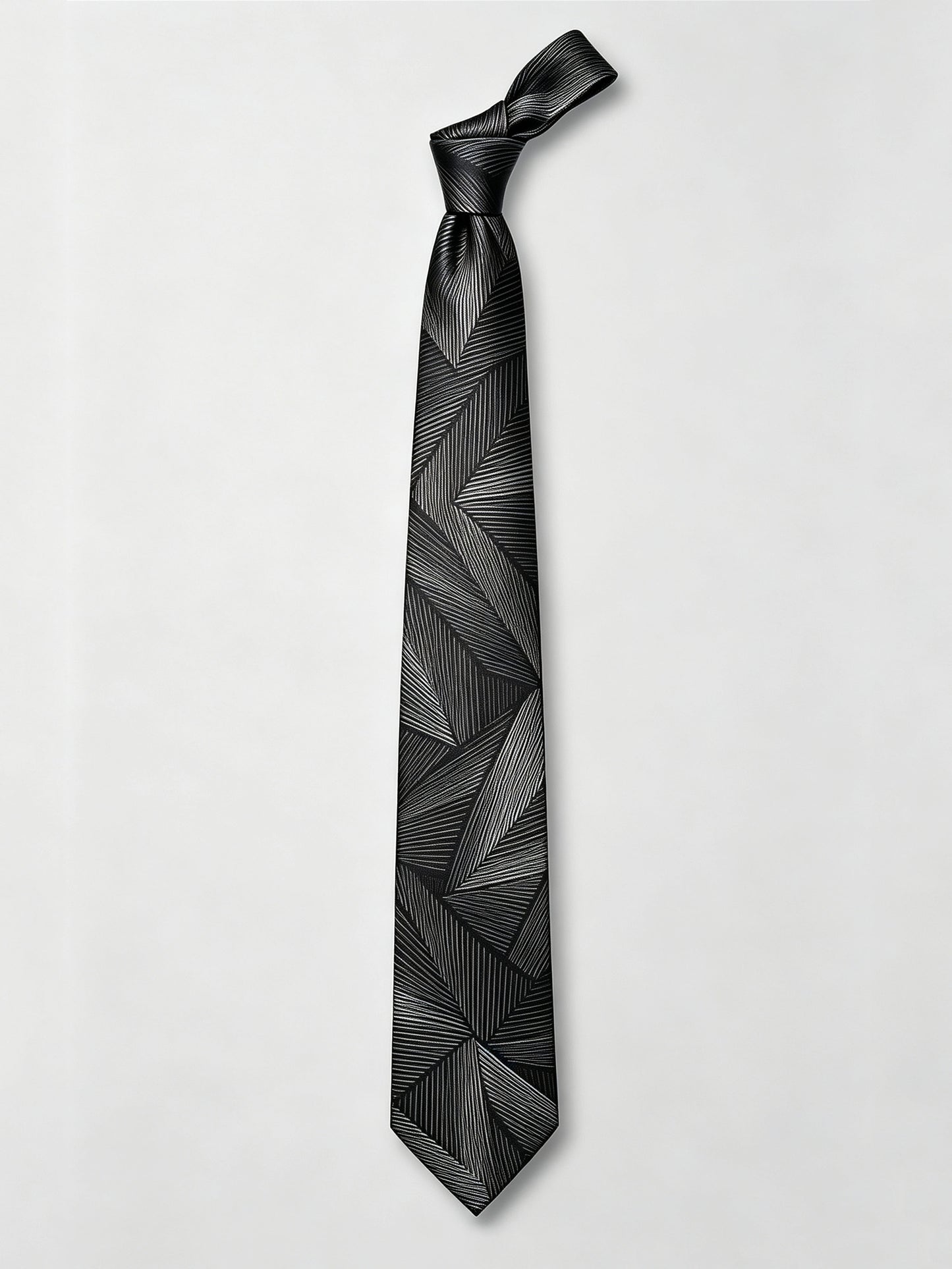 Savile Men's Black & Silver Geometric Line Jacquard Necktie – Formal Business Tie