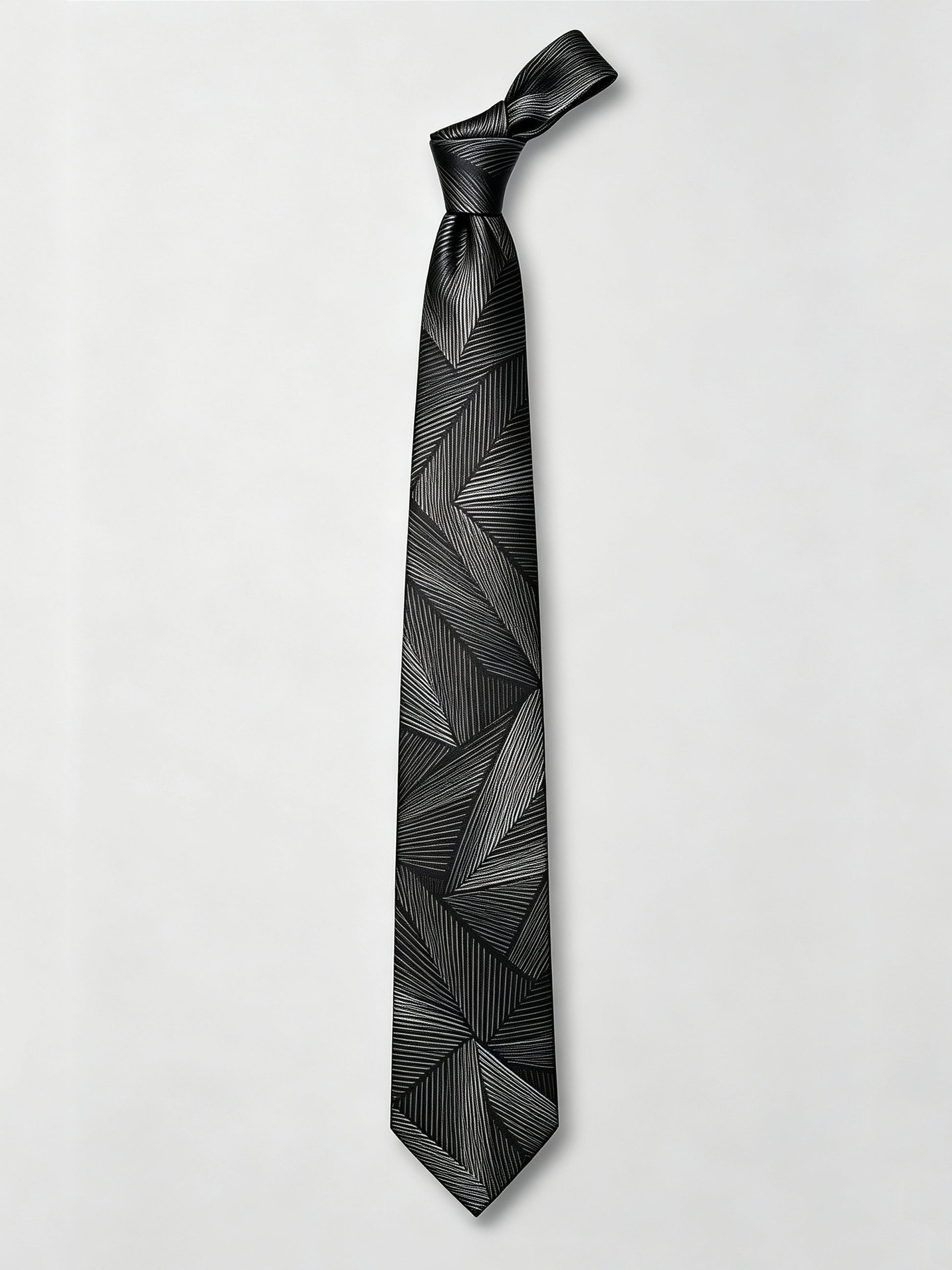 Savile Men's Black & Silver Geometric Line Jacquard Necktie – Formal Business Tie