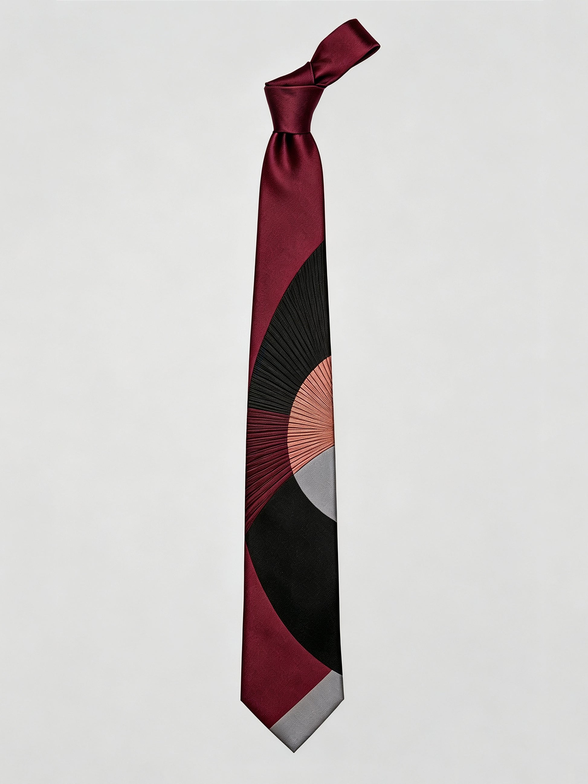 Savile Men's Burgundy Abstract Fan Geometric Satin Necktie – Artistic Formal Tie