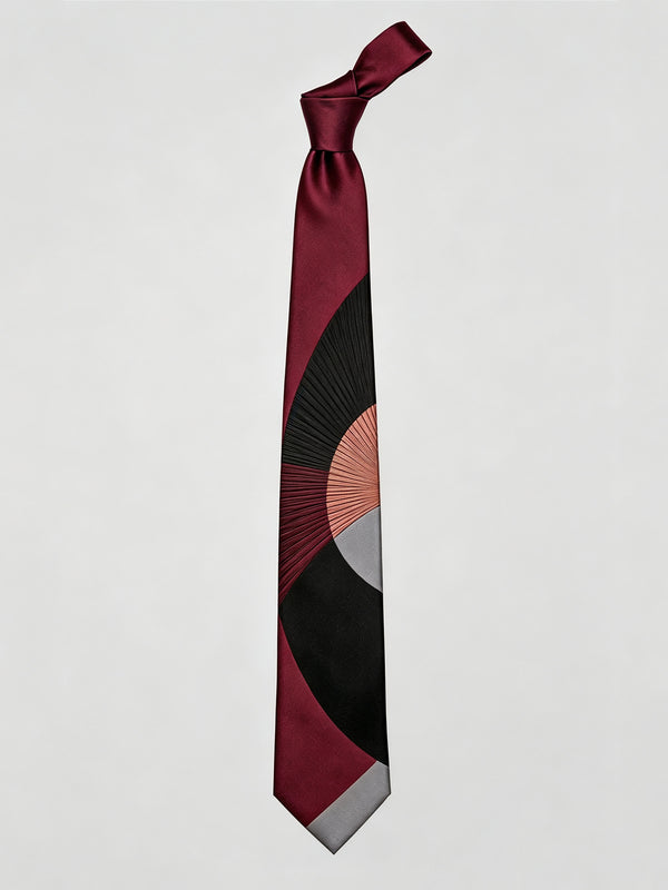 Savile Men's Burgundy Abstract Fan Geometric Satin Necktie – Artistic Formal Tie