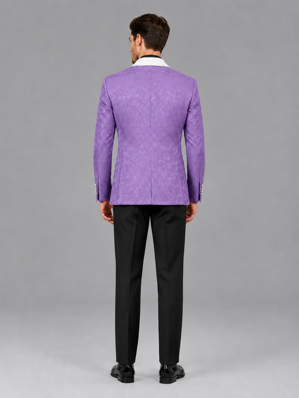Savile Men's Lavender Jacquard White Shawl Lapel 2-Piece Tuxedo Suit Set | Jacket & Trousers - Lavender - Lavender (2)