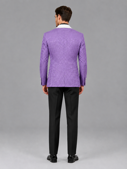 Savile Men's Lavender Jacquard White Shawl Lapel 2-Piece Tuxedo Suit Set | Jacket & Trousers - Lavender - Lavender (2)