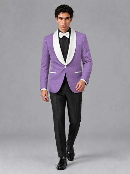 Savile Men's Lavender Jacquard White Shawl Lapel 2-Piece Tuxedo Suit Set | Jacket & Trousers - Lavender - Lavender (3)
