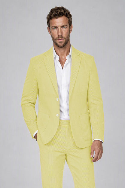 Savile Men's Lemon Yellow Striped 2-Piece Suit Set – Notch Lapel Blazer & Tailored Trousers - Lemon Yellow - Lemon_Yellow(1)