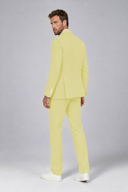 Savile Men's Lemon Yellow Striped 2-Piece Suit Set – Notch Lapel Blazer & Tailored Trousers - Lemon Yellow - Lemon_Yellow(3)