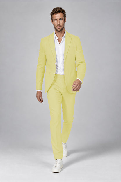 Savile Men's Lemon Yellow Striped 2-Piece Suit Set – Notch Lapel Blazer & Tailored Trousers - Lemon Yellow - Lemon_Yellow(4)