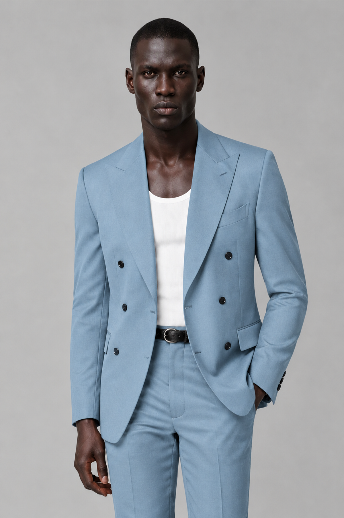 Savile Men's Light Blue Double Breasted Slim Fit 2-Piece Suit Set – Blazer & Trousers | Wedding Gala Formal - Light Blue - Light Blue_01
