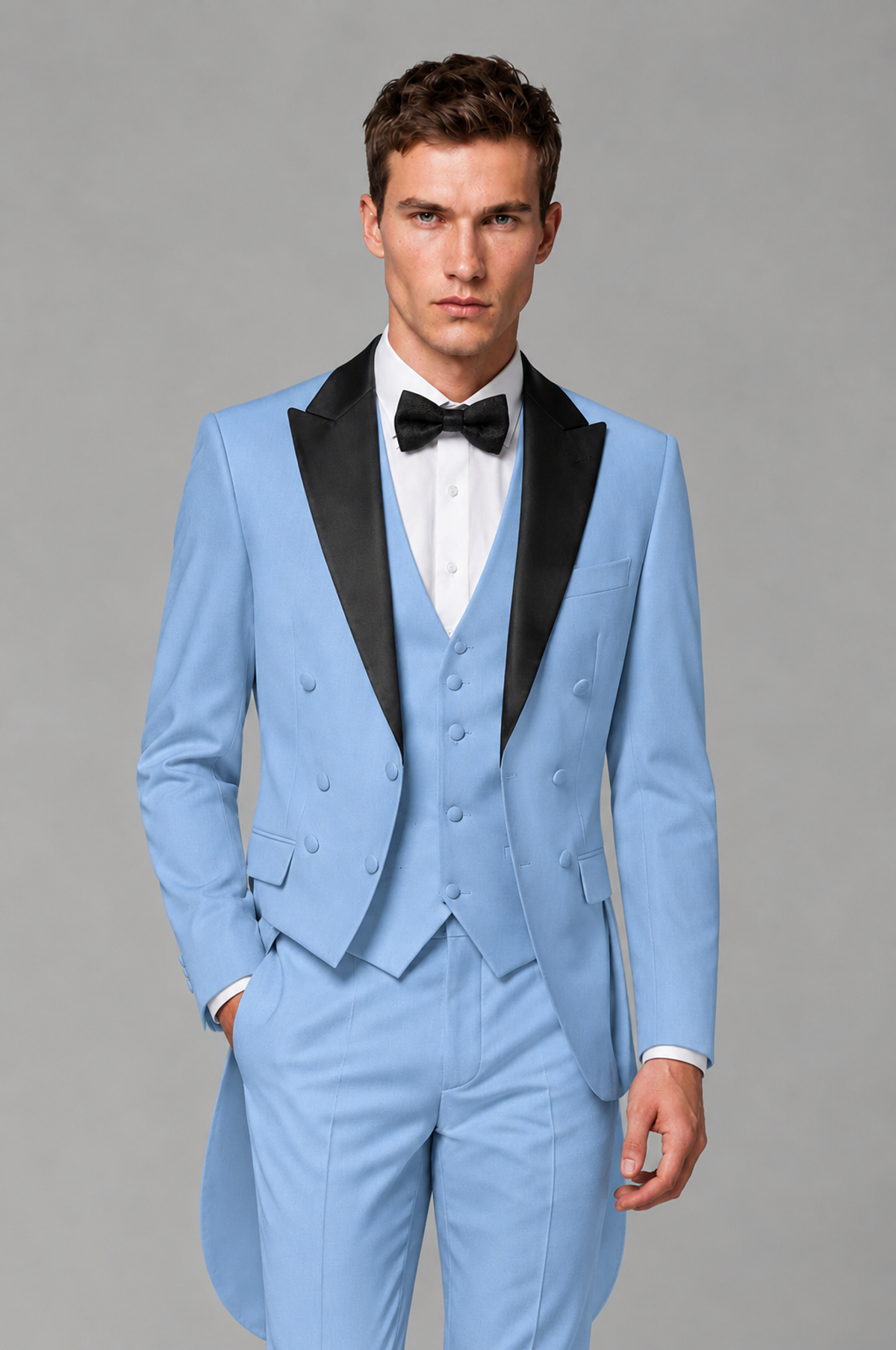 Savile Light Blue 3-Piece Tailcoat Tuxedo Suit with Black Peak Lapel - Light Blue - Light Blue_01