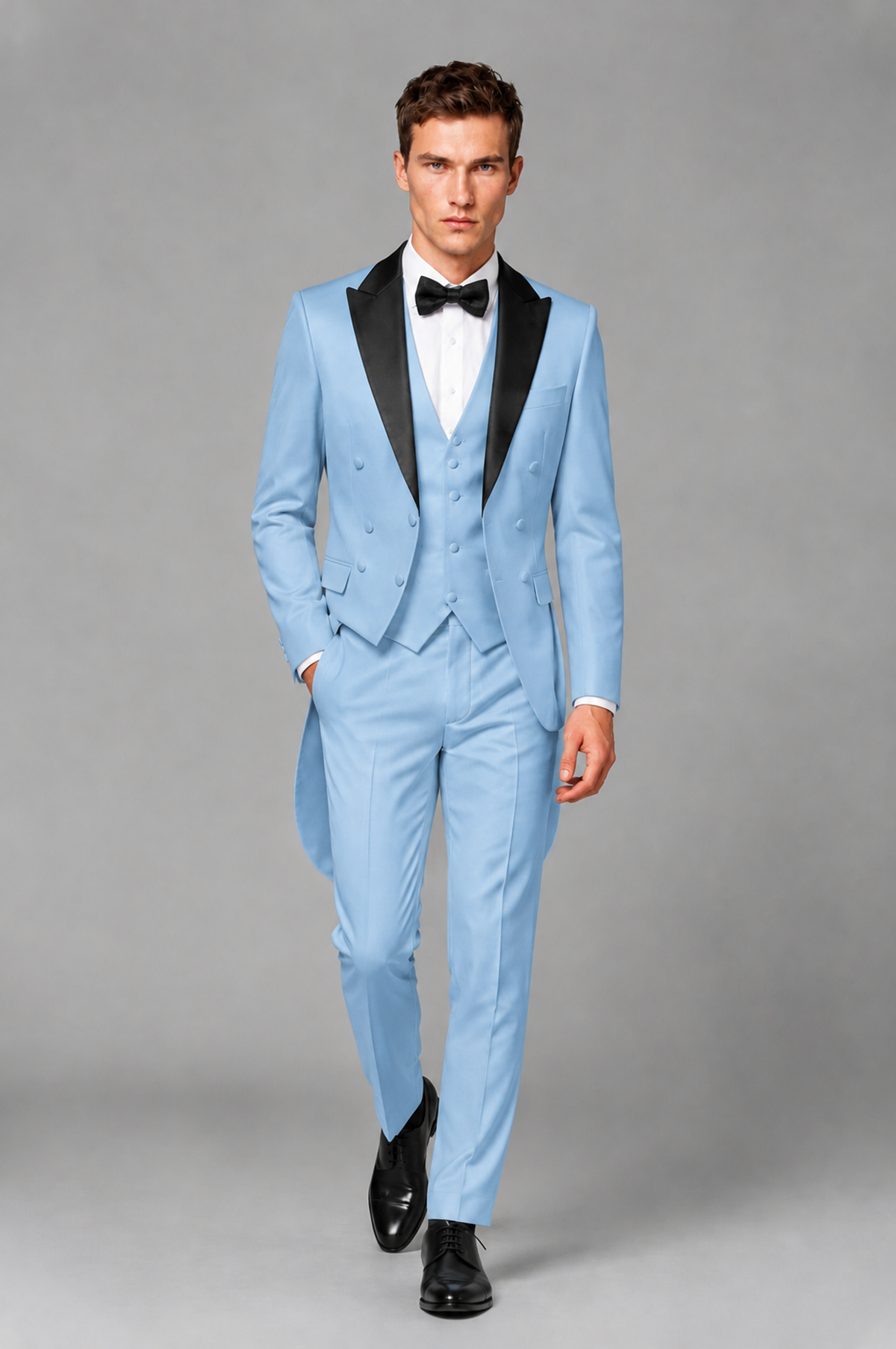 Savile Light Blue 3-Piece Tailcoat Tuxedo Suit with Black Peak Lapel - Light Blue - Light Blue_02