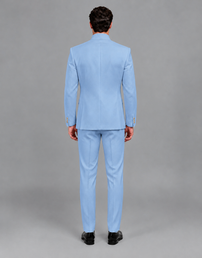 BOLODOO Men's Light Blue Asymmetrical Mandarin Collar Tuxedo Suit – Modern 2-Piece Gold Button Wedding, Prom & Gala Set - Light Blue - Light Blue_03