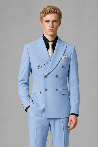 Savile Men's Light Blue Double-Breasted Two-Piece Suit - Light Blue