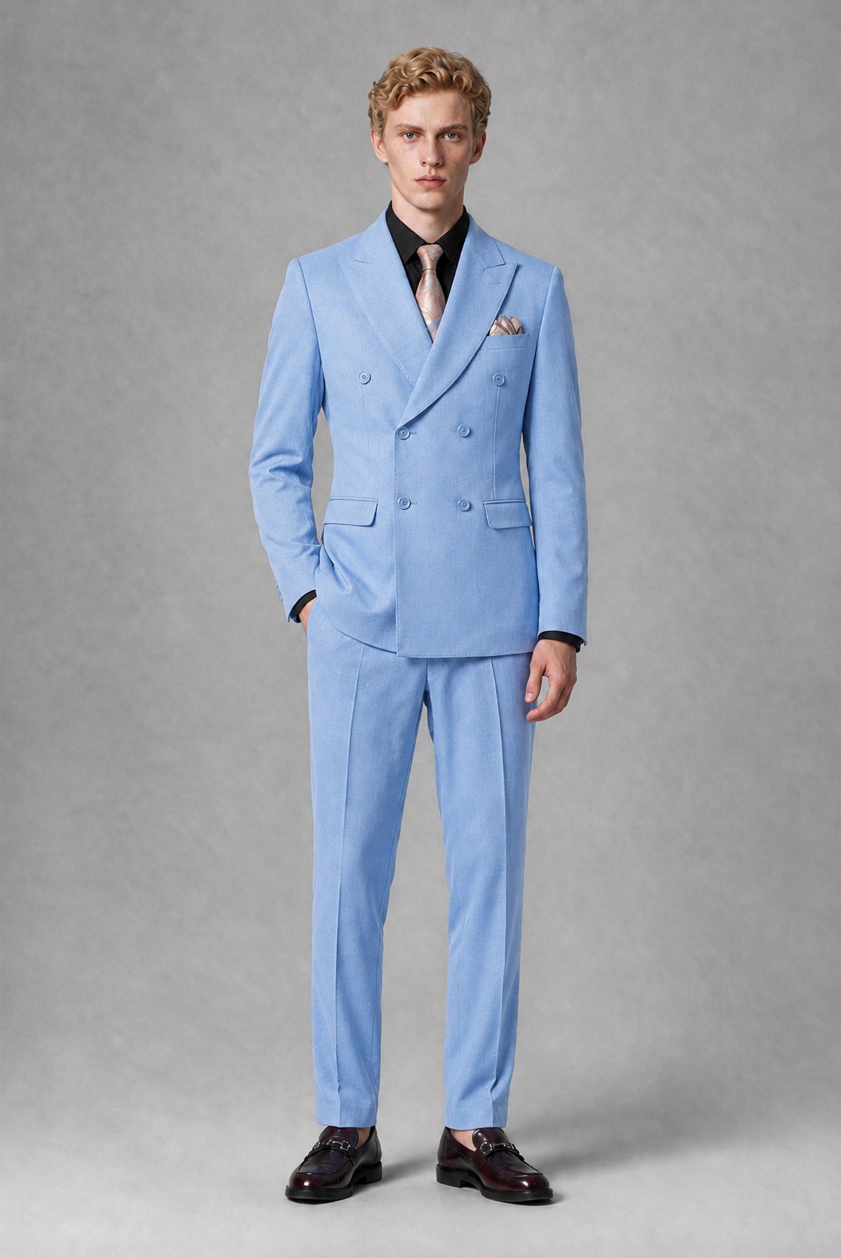 Savile Men's Light Blue Double-Breasted Two-Piece Suit - Light Blue