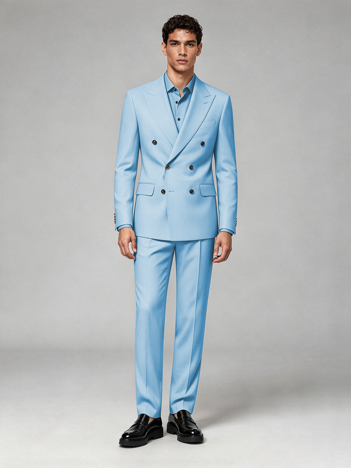 Savile Men's Light Blue Double-Breasted 2-Piece Suit Set – Blazer & Trousers - Light Blue