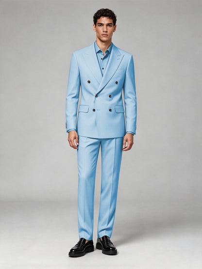 Savile Men's Light Blue Double-Breasted 2-Piece Suit Set – Blazer & Trousers - Light Blue