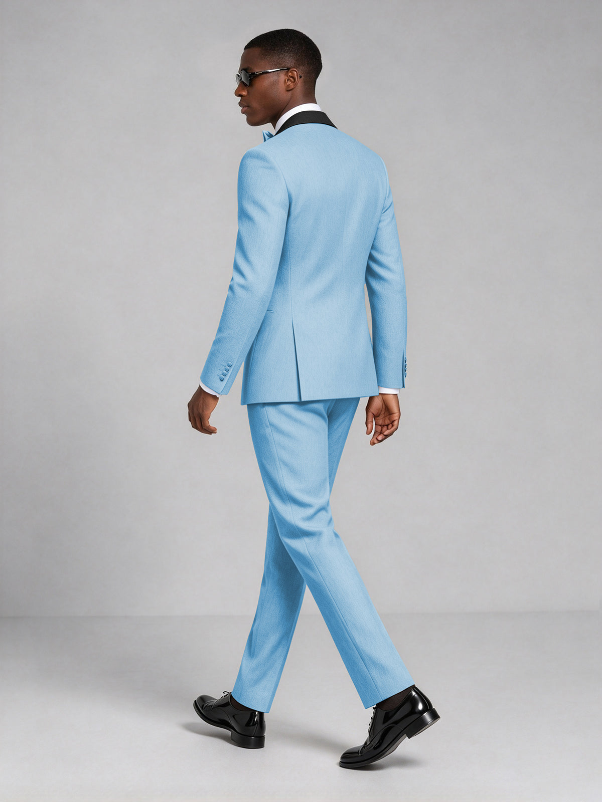 Men's Light Blue Double-Breasted Tuxedo Suit – Satin Shawl Lapel Light Blue-Tie Wedding & Gala 2-Piece Set - Light Blue