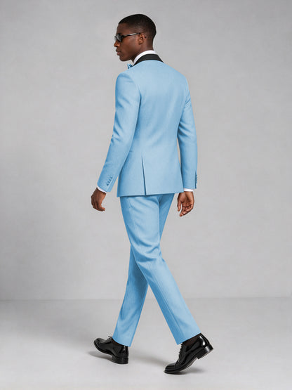 Men's Light Blue Double-Breasted Tuxedo Suit – Satin Shawl Lapel Light Blue-Tie Wedding & Gala 2-Piece Set - Light Blue