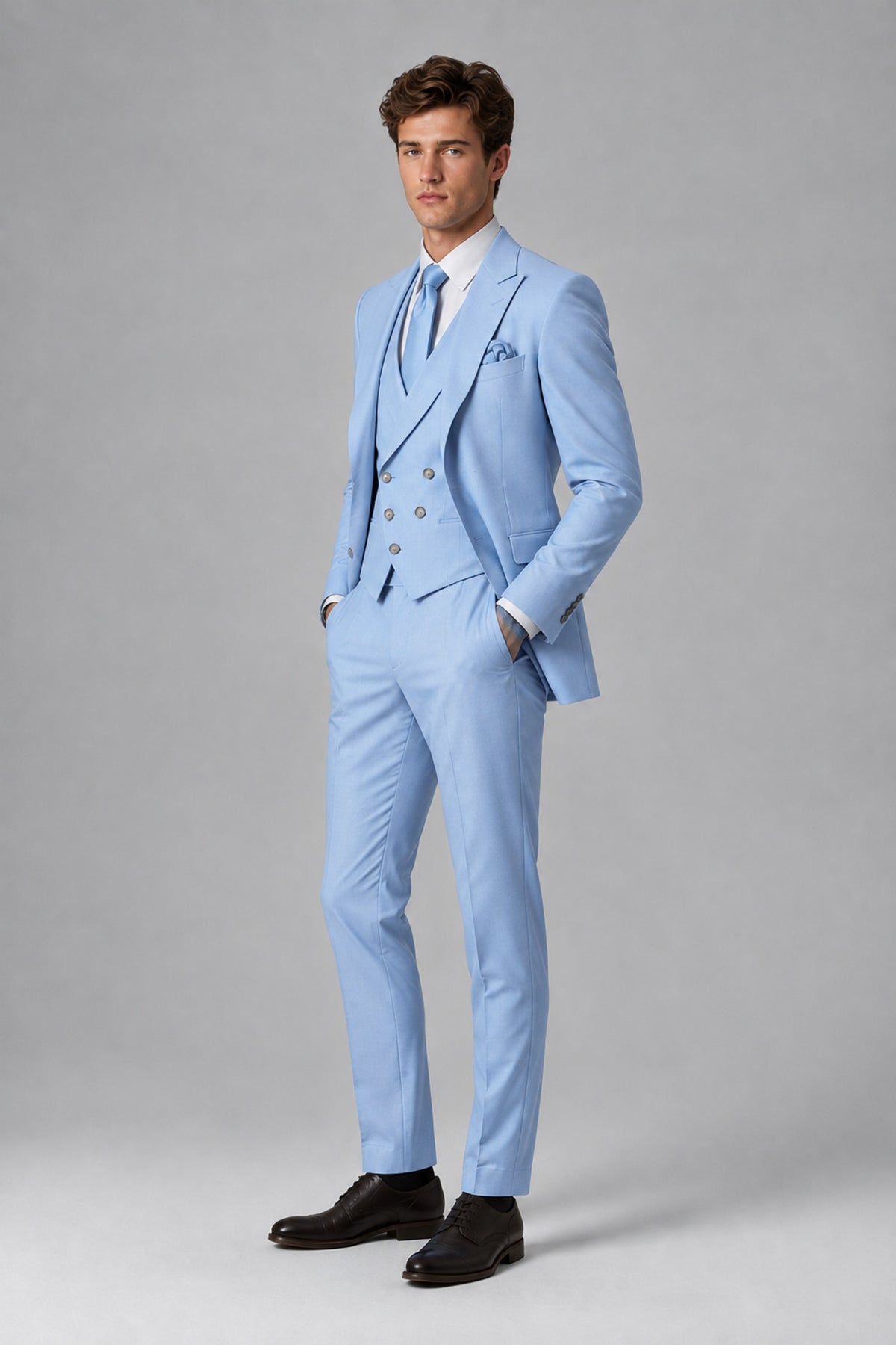 Savile Men's Dusty Light Blue 3-Piece Suit – Jacket, Vest & Trousers | QX0113 - Light Blue