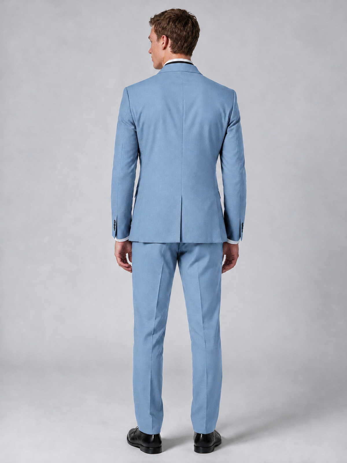 Savile Men's Light Blue Wrap Shawl Lapel 2-Piece Suit Set – Modern Jacket & Trousers - Light Blue - Light Blue_3