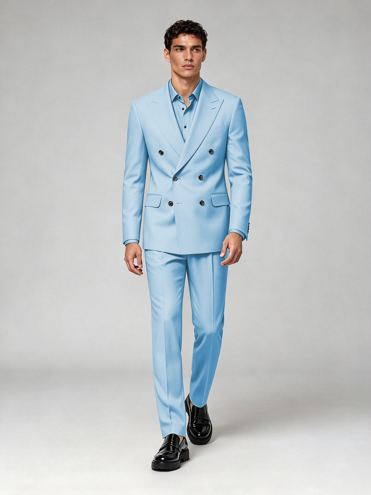 Savile Men's Light Blue Double-Breasted 2-Piece Suit Set – Blazer & Trousers - Light Blue