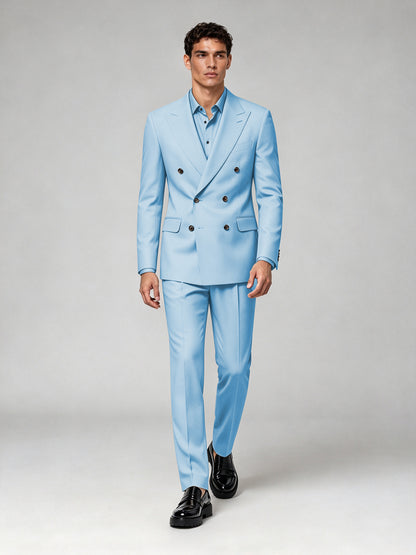 Savile Men's Light Blue Double-Breasted 2-Piece Suit Set – Blazer & Trousers - Light Blue