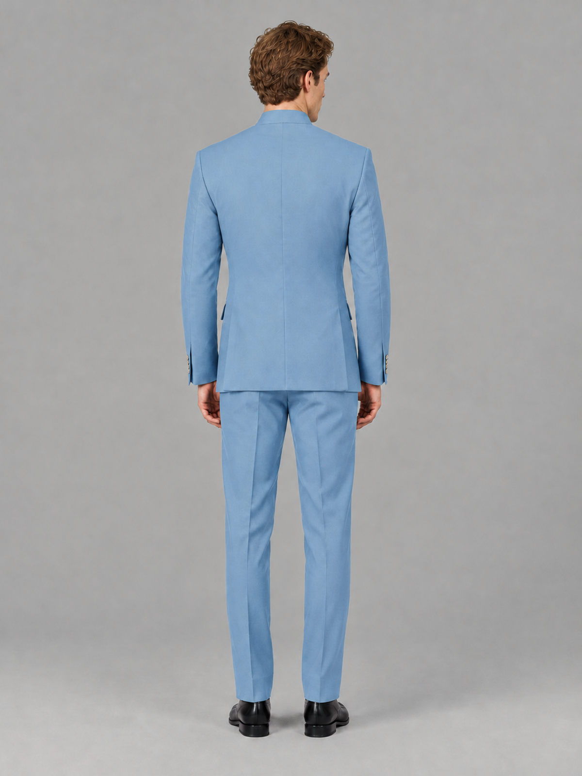 Savile Men's Light Blue Mandarin Collar Asymmetrical 2-Piece Suit Set – Modern Jacket & Trousers - Light Blue - Light Blue_3