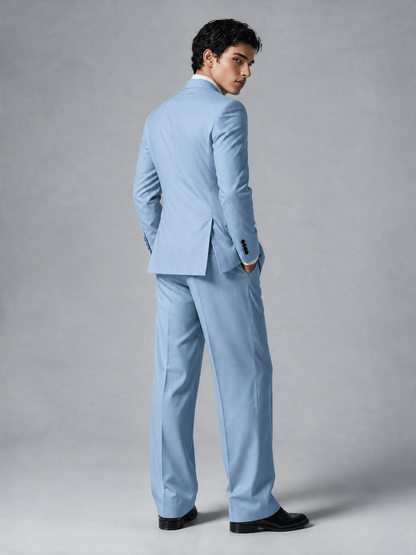 Savile Men's Light Blue Double-Breasted 2-Piece Suit Set – Peak Lapel Blazer & Pleated Wide-Leg Trousers - Light Blue - Light Blue_3
