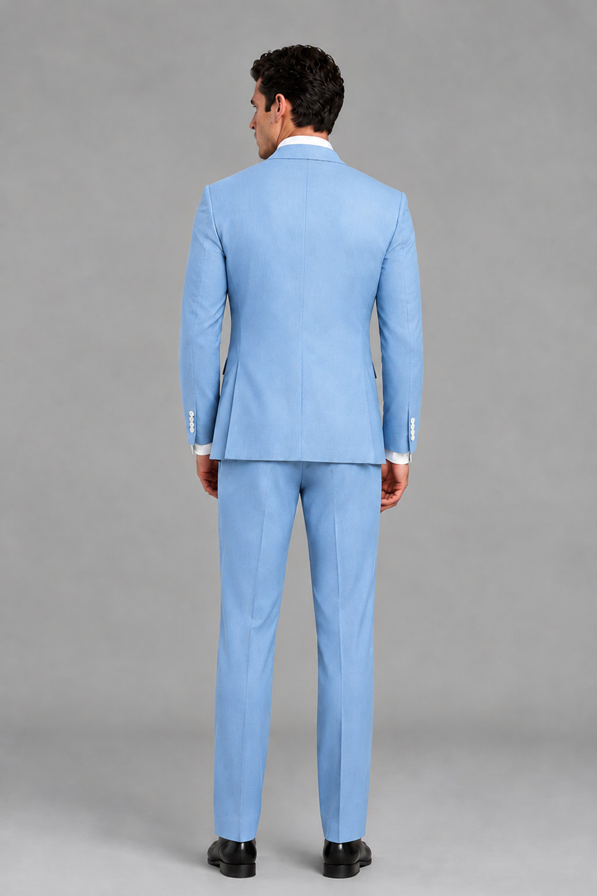 Savile Men's Modern Light Blue 2-Piece Wrap Suit Set – Peak Lapel Side-Button Blazer & Tailored Trousers - Light Blue - Light_Blue_3