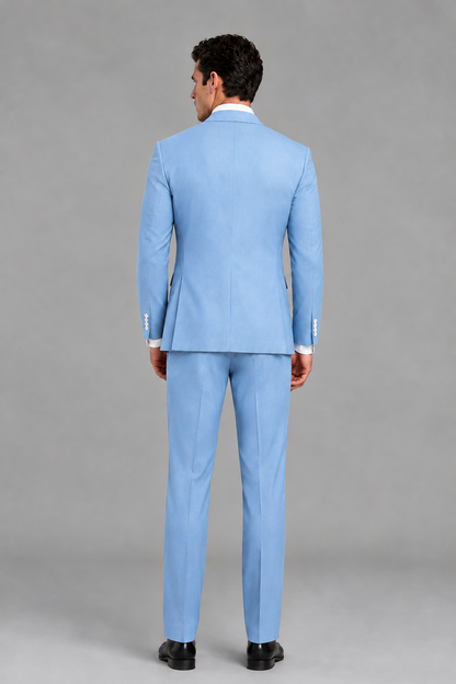 Savile Men's Modern Light Blue 2-Piece Wrap Suit Set – Peak Lapel Side-Button Blazer & Tailored Trousers - Light Blue - Light_Blue_3