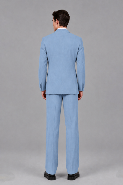 Savile Men's Light Blue Pleated 2-Piece Suit Set | Notch Lapel Blazer & Tailored Trousers - Light Blue - Light Blue_3
