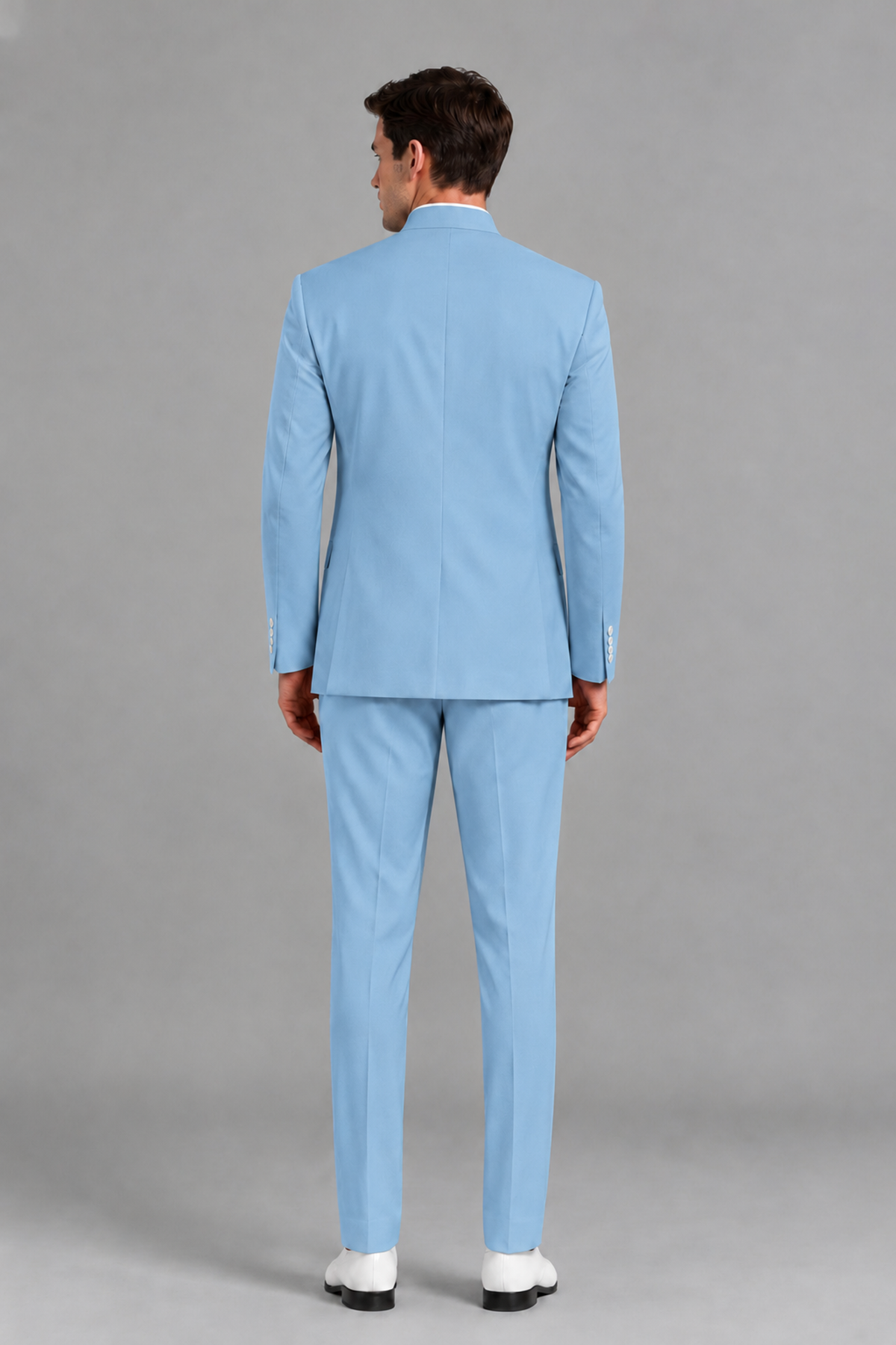 Savile Men's Light Blue Asymmetrical Mandarin Collar Tuxedo Suit – Modern 2-Piece Gold Button Wedding, Prom & Gala Set - Light Blue - Light Blue_3