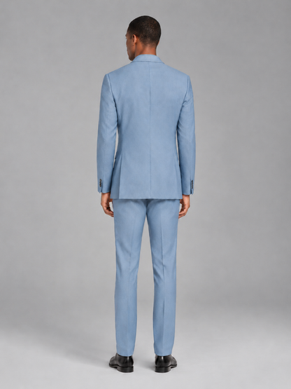 Savile Men's Light Blue Contrast Shawl Lapel Tuxedo Suit – 3-Piece Wedding, Prom & Black-Tie Formal Set - Light Blue - Light Blue_3