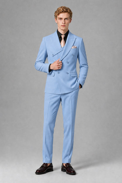 Savile Men's Light Blue Double-Breasted Two-Piece Suit - Light Blue