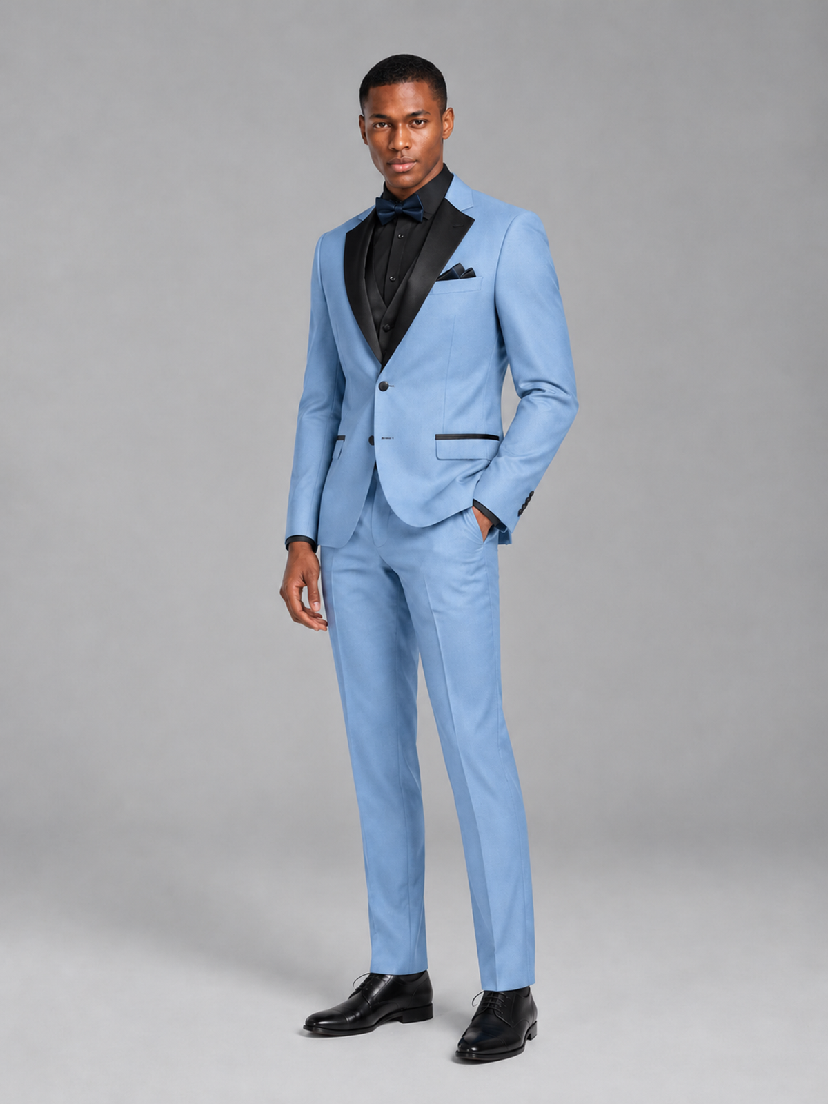 Savile Men's Light Blue Contrast Shawl Lapel Tuxedo Suit – 3-Piece Wedding, Prom & Black-Tie Formal Set - Light Blue - Light Blue_4