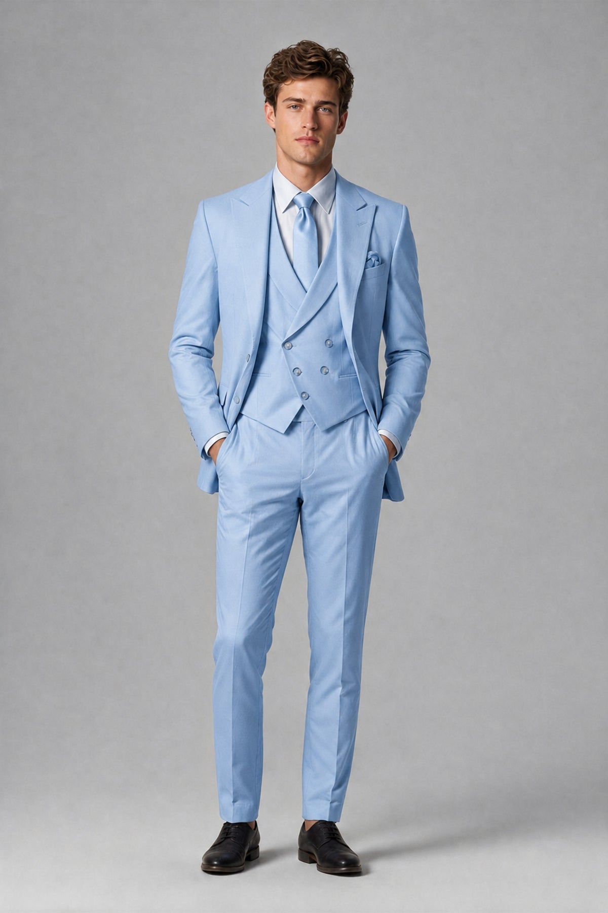 Savile Men's Dusty Light Blue 3-Piece Suit – Jacket, Vest & Trousers | QX0113 - Light Blue