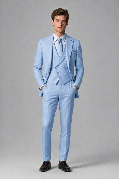 Savile Men's Dusty Light Blue 3-Piece Suit – Jacket, Vest & Trousers | QX0113 - Light Blue