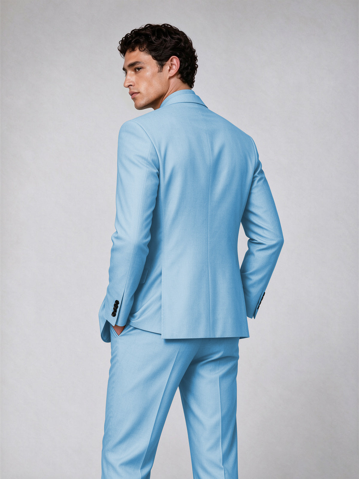 Savile Men's Light Blue Double-Breasted 2-Piece Suit Set – Blazer & Trousers - Light Blue