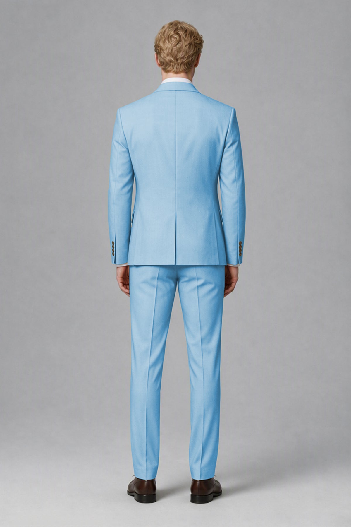 Savile Men's Light Blue Three-Piece Wedding Suit with Double-Breasted Waistcoat - Light Blue