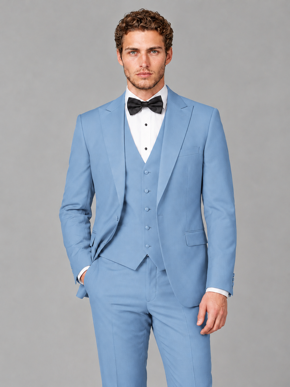 Savile Men's Light Blue Peak Lapel 3-Piece Tuxedo Suit | Jacket, Vest & Trousers - Light Blue