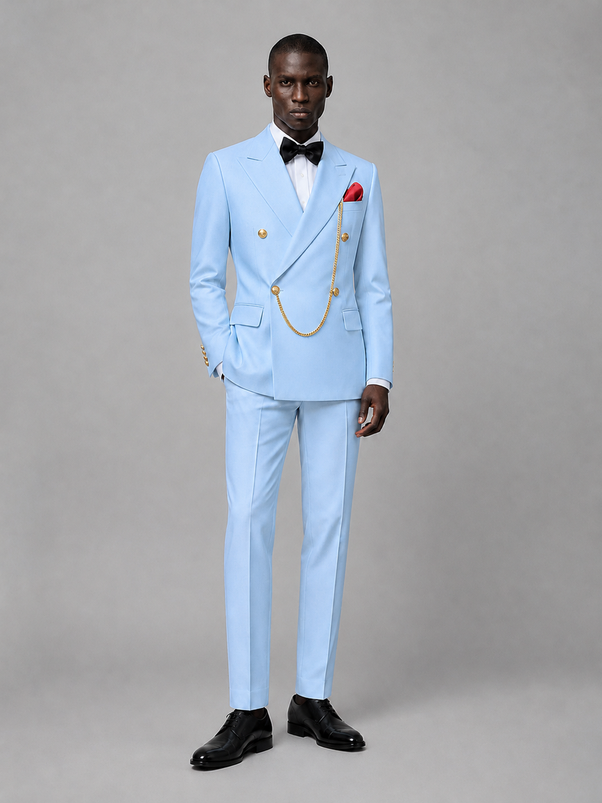 Men's Light Blue Double-Breasted 2-Piece Suit Set – Jacket & Trousers | Light Blue Chain - Light Blue