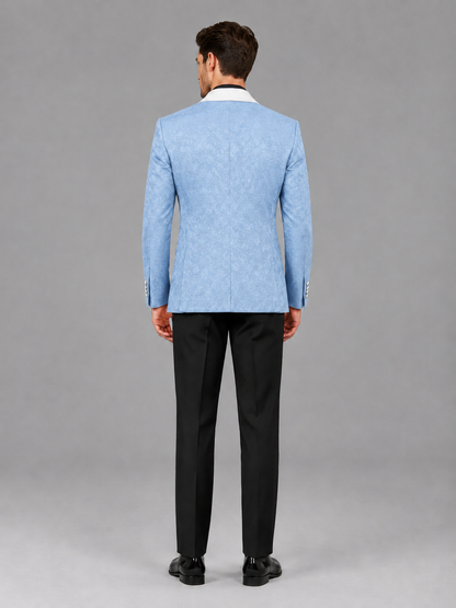 Savile Men's Light Blue Jacquard White Shawl Lapel 2-Piece Tuxedo Suit Set | Jacket & Trousers - Light Blue - Light Blue (2)