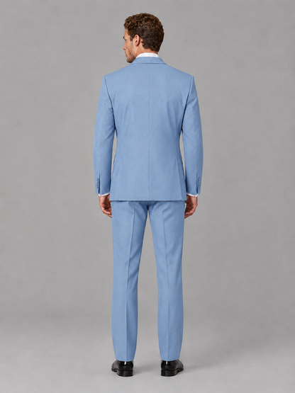 Savile Men's Light Blue Peak Lapel 3-Piece Tuxedo Suit | Jacket, Vest & Trousers - Light Blue