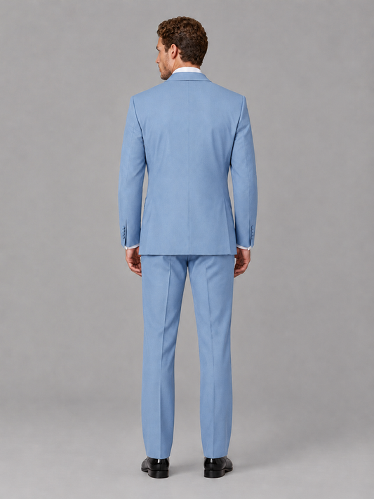 Savile Men's Light Blue Peak Lapel 3-Piece Tuxedo Suit | Jacket, Vest & Trousers - Light Blue