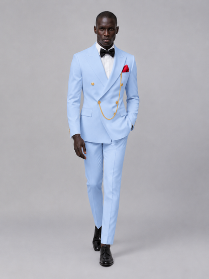 Men's Light Blue Double-Breasted 2-Piece Suit Set – Jacket & Trousers | Light Blue Chain - Light Blue