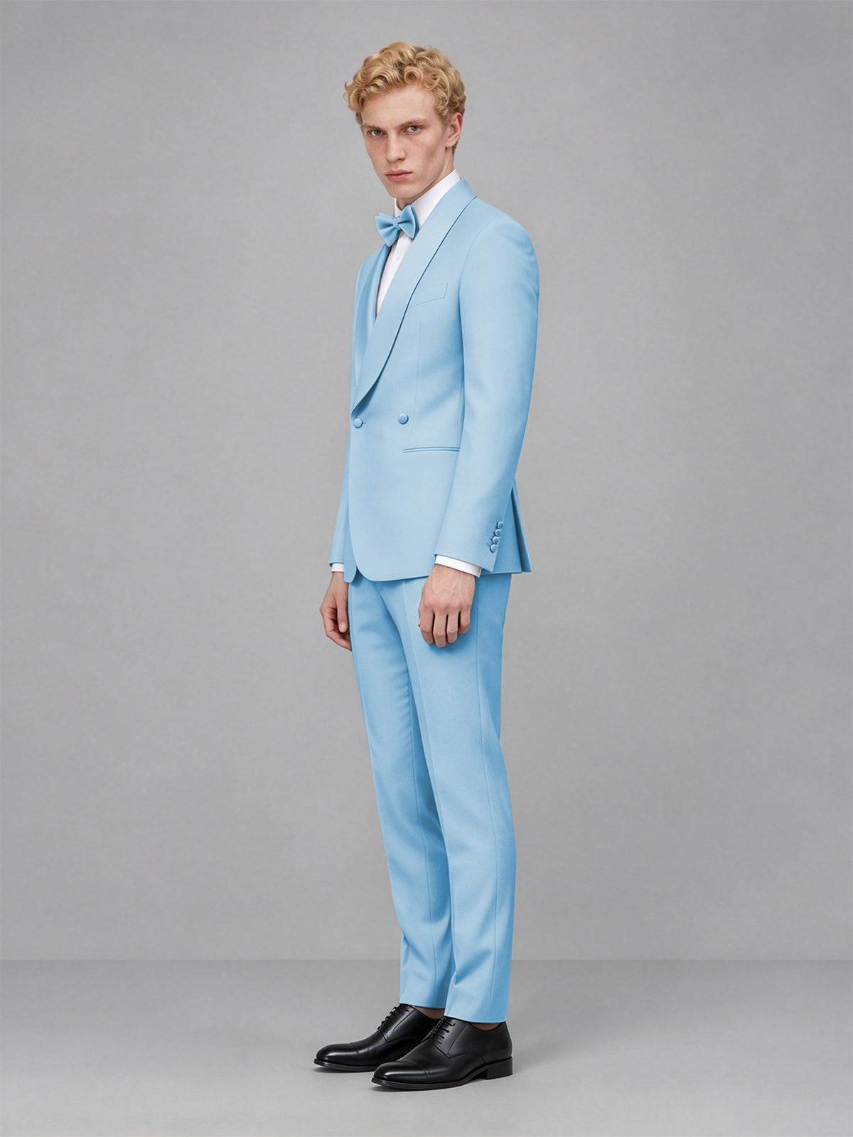 Men's Light Blue Single-Button Light Blue Satin Shawl Lapel Tuxedo Suit Set | Blazer & Trousers - Light Blue