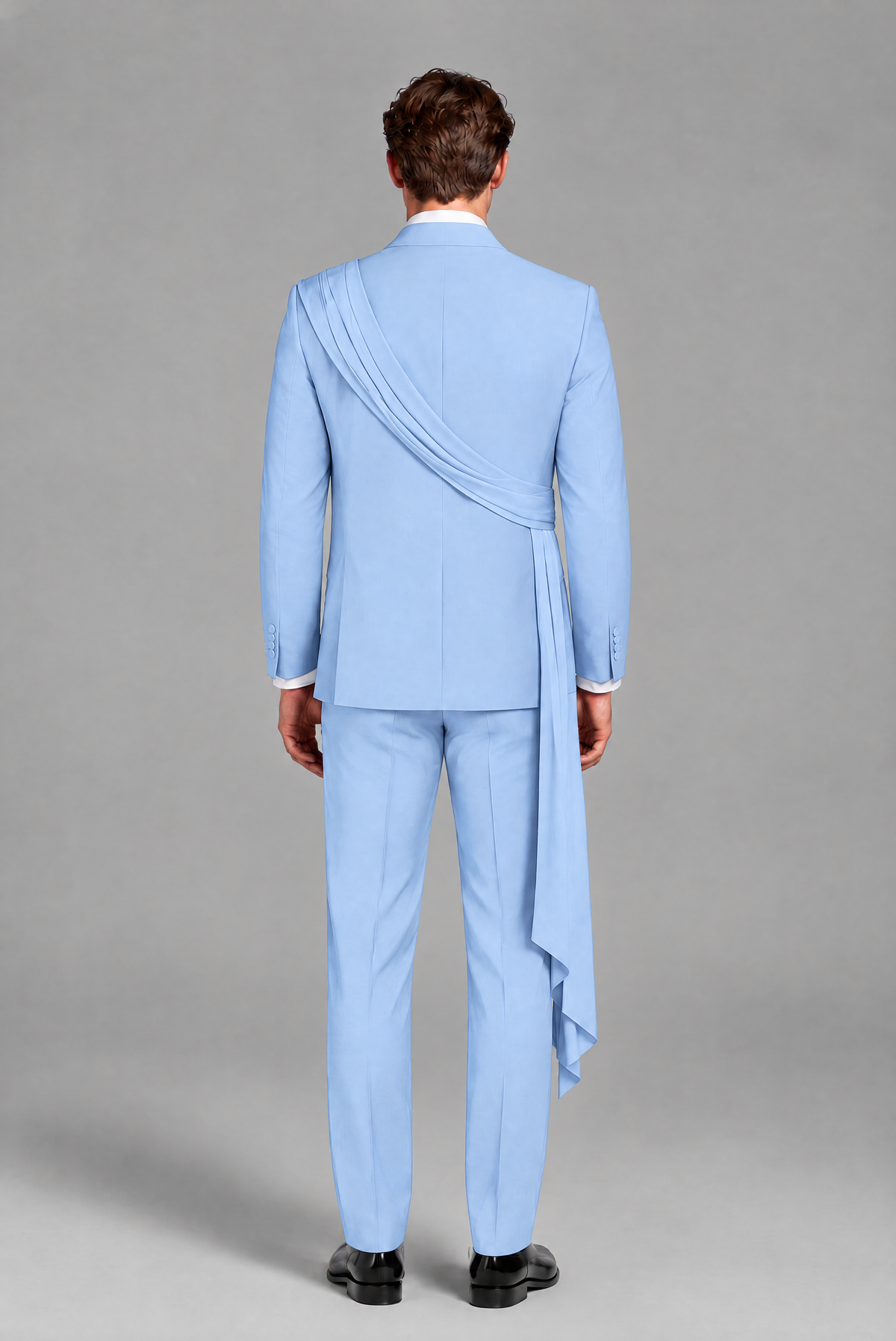 Men's Light Blue Draped Sash Suit – Peak Lapel 2-Piece Slim Fit Party, Gala & Wedding Set - Light Blue