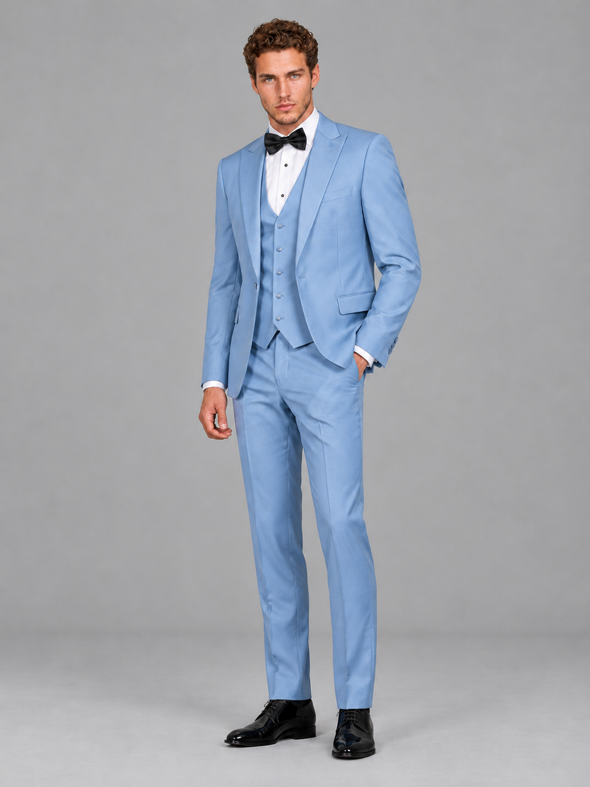 Savile Men's Light Blue Peak Lapel 3-Piece Tuxedo Suit | Jacket, Vest & Trousers - Light Blue