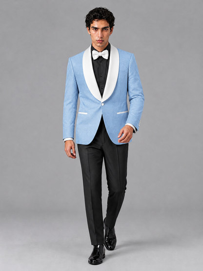 Savile Men's Light Blue Jacquard White Shawl Lapel 2-Piece Tuxedo Suit Set | Jacket & Trousers - Light Blue - Light Blue (3)