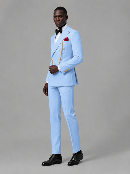 Men's Light Blue Double-Breasted 2-Piece Suit Set – Jacket & Trousers | Light Blue Chain - Light Blue