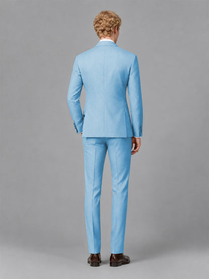 Men's Light Blue Single-Button Light Blue Satin Shawl Lapel Tuxedo Suit Set | Blazer & Trousers - Light Blue